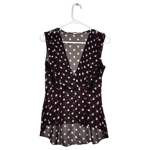 Veronica Beard Elle Polka-Dot 100% Silk Chiffon Top Black/Red/Cream Size 0 - Picture 16 of 16